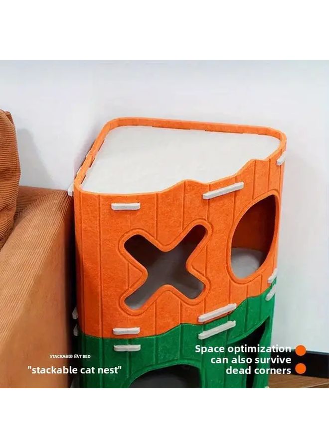 سرير قطط مثلث أخضر معلق على الحائط عمود خدش مزدوج الطبقات منطقة لعب ناعمة السطح - Image 4